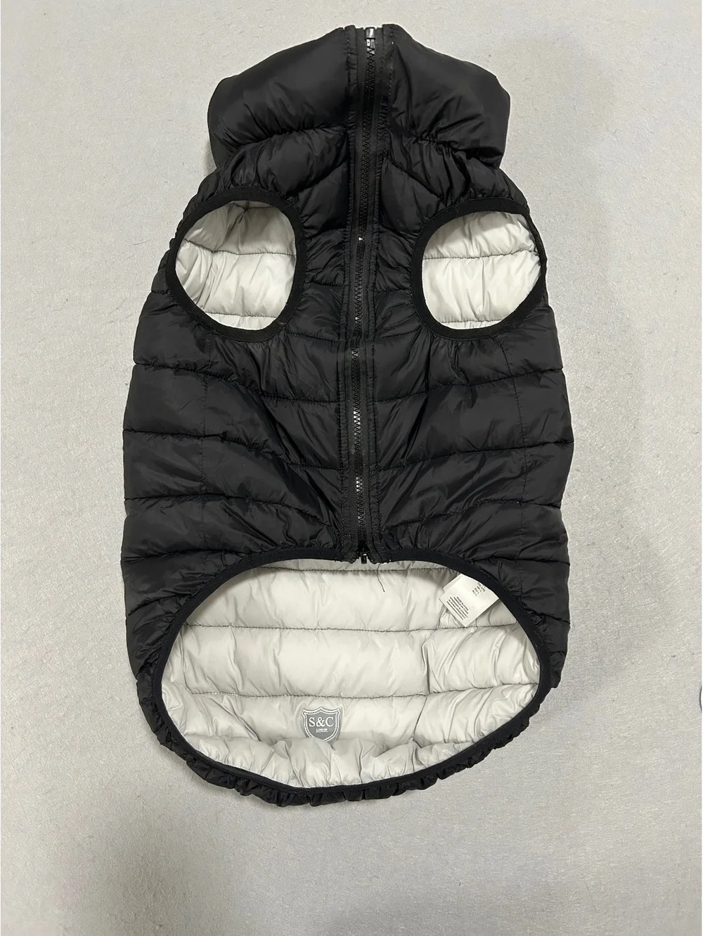 S & C London Dog Pet Puffer Jacket Coat Black with Zipper Size L